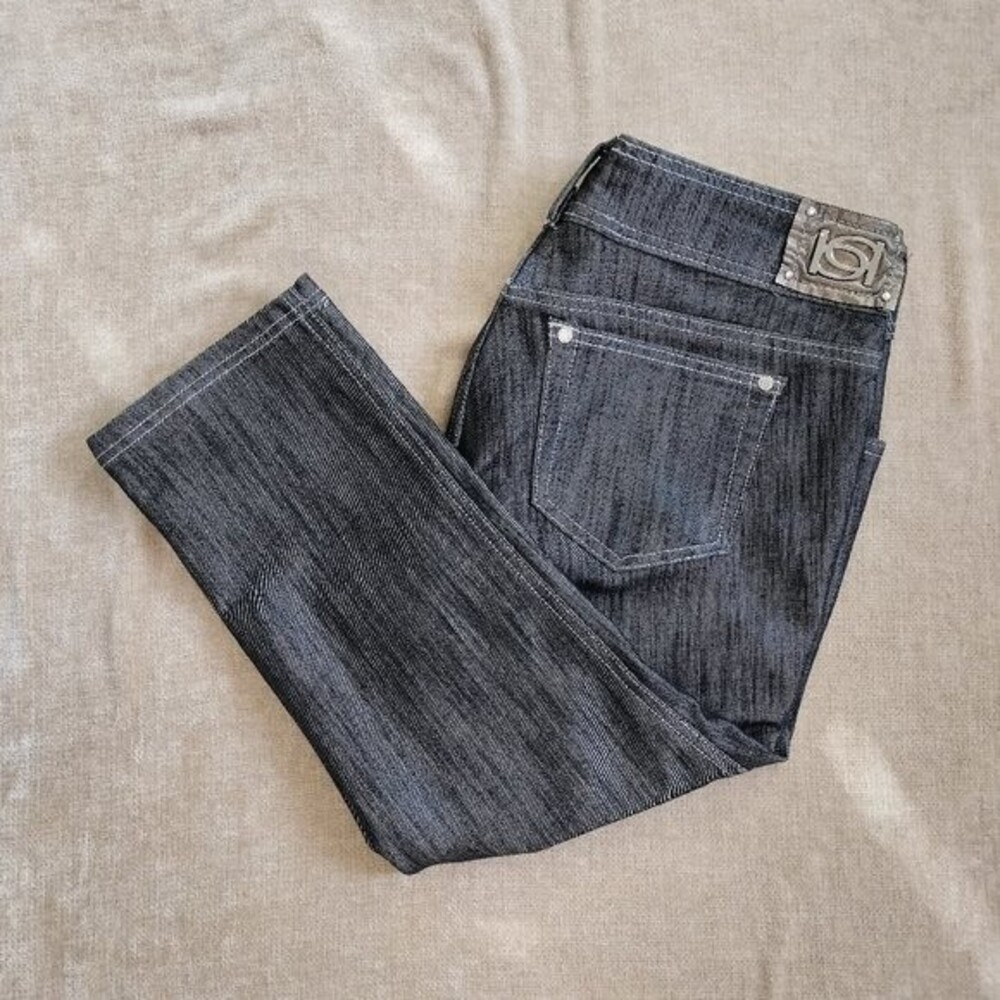 Bebe Gray Retro Slim Distressed Stretch Capri Denim Jeans Size 31